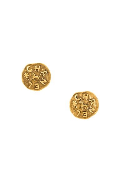 FWRD Renew Chanel Lion Earrings in Gold