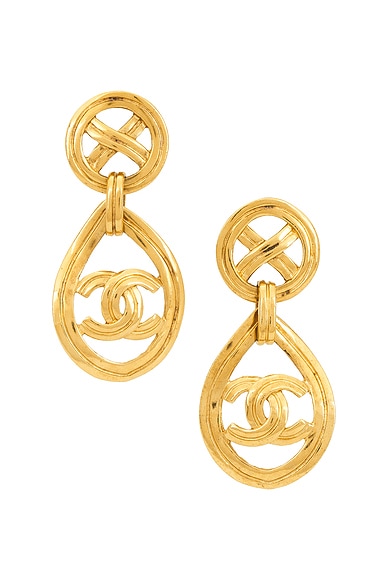 FWRD Renew Chanel Coco Mark Drop Earrings in Gold