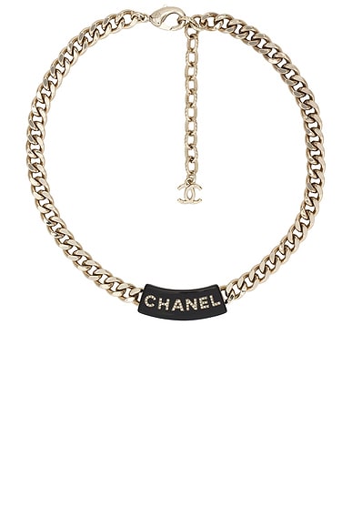 FWRD Renew Chanel Logo Rhinestone Necklace in Light Gold