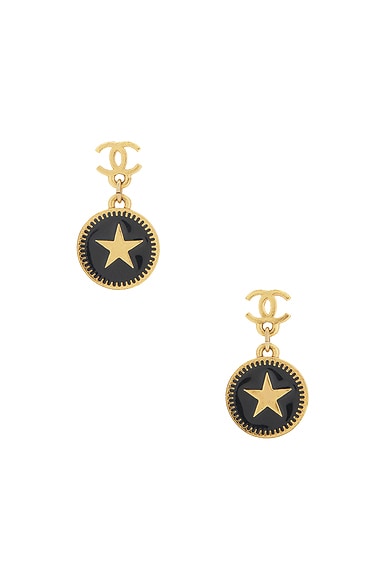 FWRD Renew Chanel Coco Star Swing Earrings in Gold