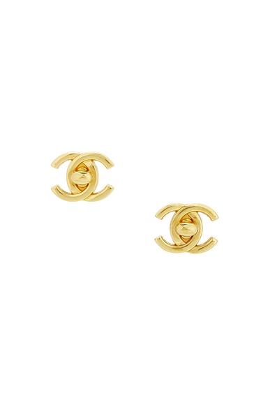 FWRD Renew Chanel Coco Mark Turnlock Earrings in Gold