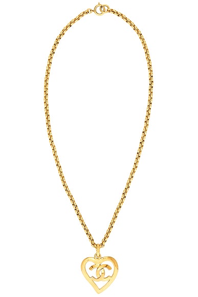 FWRD Renew Chanel Coco Heart Pendant Necklace in Light Gold