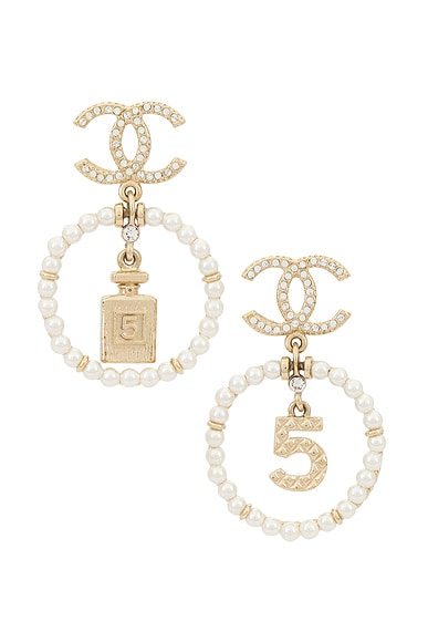 Chanel Coco Mark Rhinestone Pearl Earrings