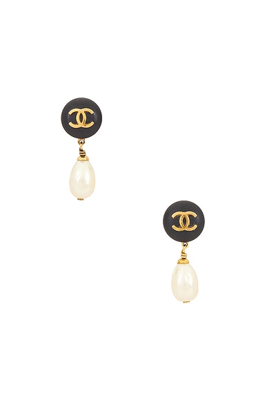 FWRD Renew Chanel Coco Mark Pearl Earrings in Gold