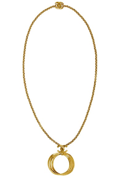 FWRD Renew Chanel Coco Mark Turnlock Swing Necklace in Gold