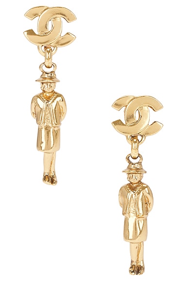 FWRD Renew Chanel CC Mademoiselle Clip-On Earrings in Gold