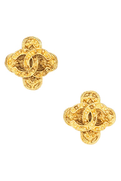 FWRD Renew Chanel 1994 CC Studded Cross Clip-On Earrings in Gold
