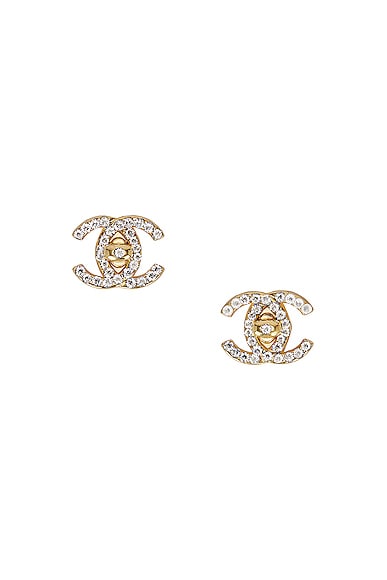 Chanel CC Rhinestone Turnlock Clip On Earrings