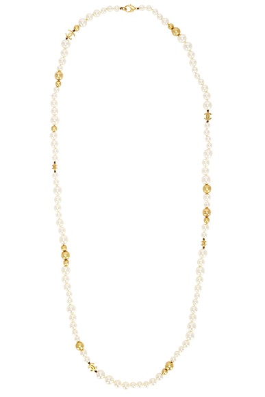 FWRD Renew Chanel CC Pearl Necklace in Gold