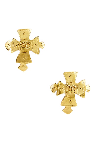FWRD Renew Chanel 1994 Coco Mark Clip-On Earrings in Gold