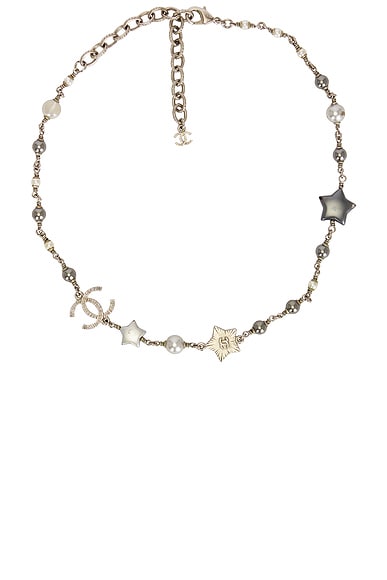 FWRD Renew Chanel CC Star Pearl Necklace in Silver