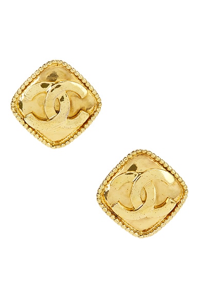 FWRD Renew Chanel 1996 Coco Mark Clip-On Earrings in Gold