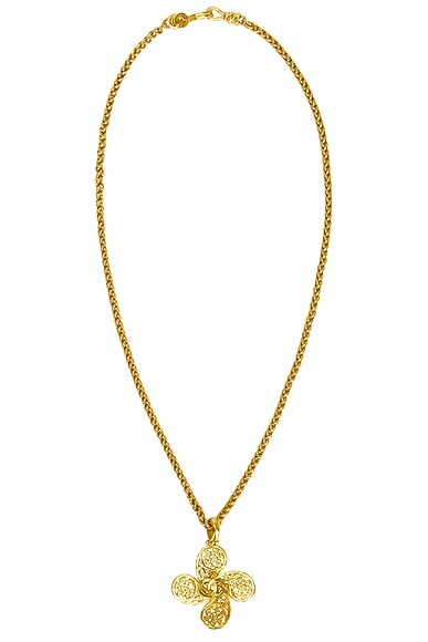 FWRD Renew Chanel 1995 CC Swirl Cross Necklace in Gold FWRD