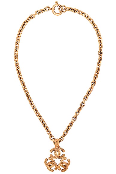 FWRD Renew Chanel 1994 Triple CC Pendant Necklace in Gold
