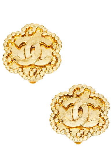 FWRD Renew Chanel 1996 Coco Mark Clip-On Earrings in Gold