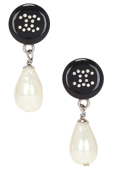 Chanel CC Pearl Earrings in Silver