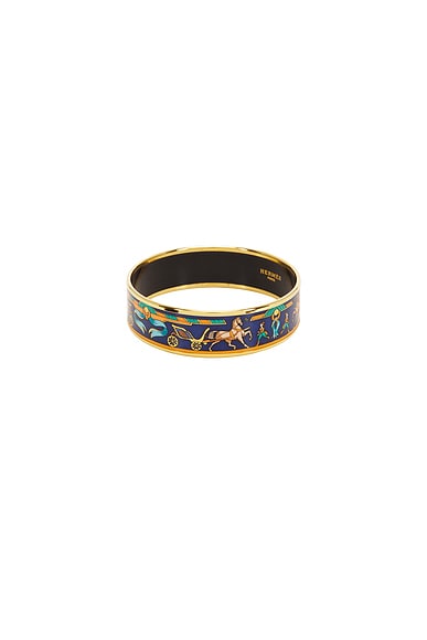 FWRD Renew Hermes Enamel Printed Horse And Chariot Bangle in Gold