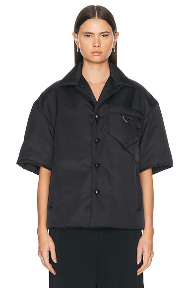 FWRD Renew Prada Nylon Short Sleeve Padded Jacket in Black