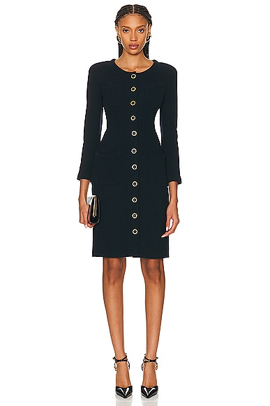 FWRD Renew Chanel Tweed Button Dress in Black