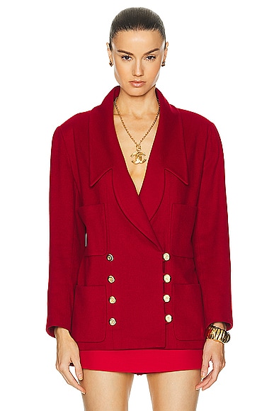 FWRD Renew Chanel 1989 Cashmere Button Short Coat in Red