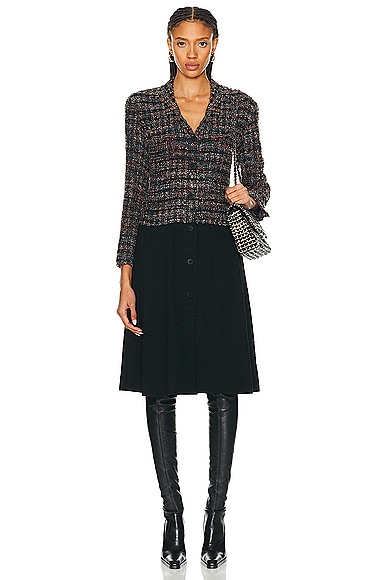 FWRD Renew Chanel Boucle Mix Tweed Coat in Multi Black