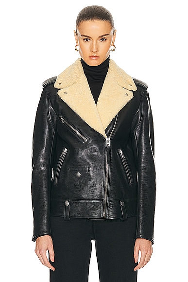 Shop Coach Leather Shearling Moto Jacket In Black