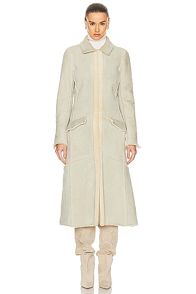 Pre-owned Chanel Shearling Coat In Light Grey