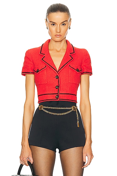FWRD Renew Chanel Vintage 1995 Cropped Jacket in Red