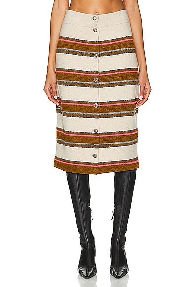 FWRD Renew Chanel Striped Knit Skirt in Beige & Brown