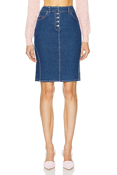 FWRD Renew Dior Denim Skirt in Blue