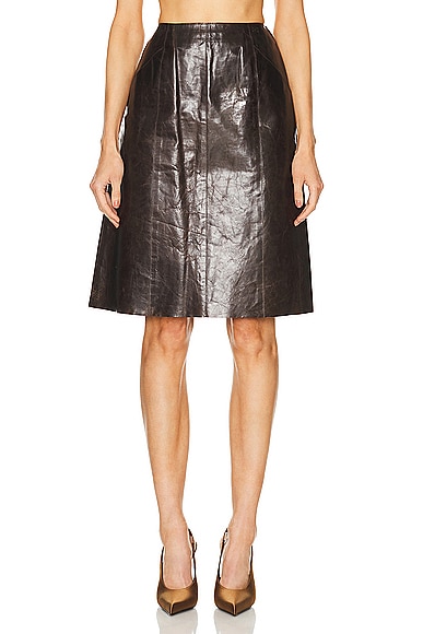 FWRD Renew Chanel Leather Skirt in Brown