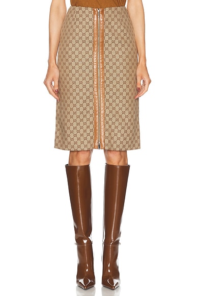 FWRD Renew Gucci GG Zip Pencil Skirt in Beige