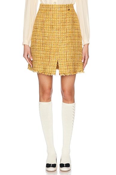 FWRD Renew Chanel Tweed Skirt in Yellow