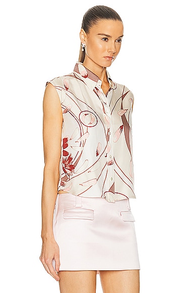 Pre-owned Hermes Sleeveless Floral Silk Top In Cream