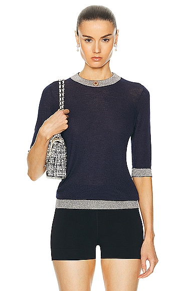 FWRD Renew Chanel Cashmere Knit Top in Navy