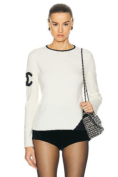 Pre-owned Chanel Cashmere Knit Coco Mark Top In White