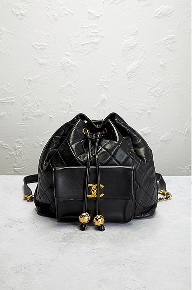 Pre-owned Chanel Chain Ball Backpack In Black