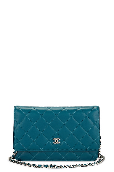 FWRD Renew Chanel Lambskin Matelasse Wallet on Chain Shoulder Bag in Blue