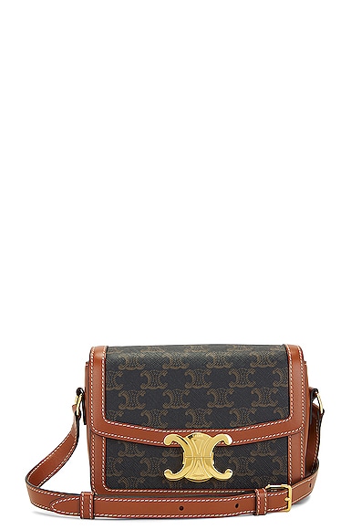 Celine - Teen Triomphe Bag in Triomphe Canvas and Calfskin Leather - Brown - for Women