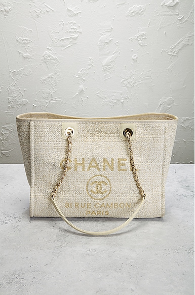 FWRD Renew Chanel Deauville MM Chain Tote Bag in Grey