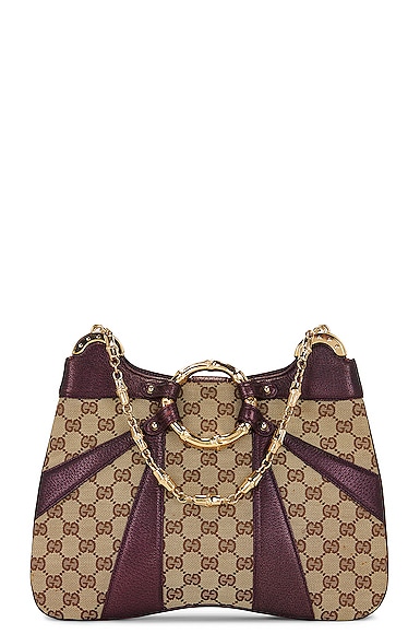 Gucci GG Canvas Metal Bamboo Chain Shoulder Bag in Brown