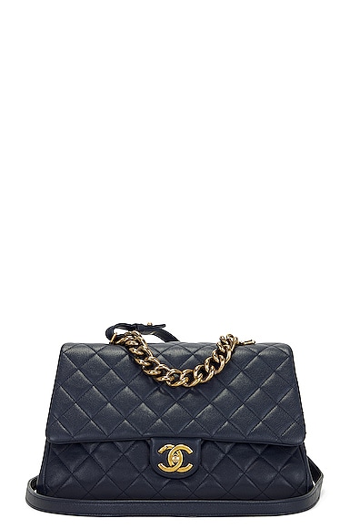FWRD Renew Chanel Large Matelasse Trapezio Flap Bag in Navy