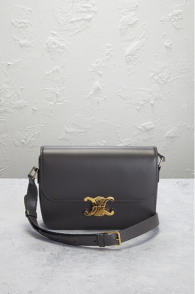 Pre-owned Celine Calfskin Triomphe Shoulder Bag In Grey