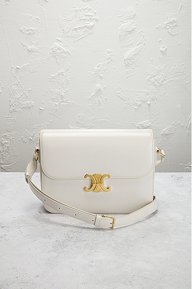 Shop Celine Calfskin Triomphe Shoulder Bag In White
