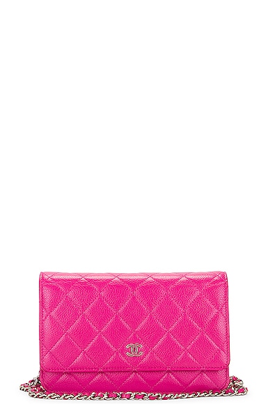 FWRD Renew Chanel Matelasse Caviar Classic Chain Wallet Bag in Pink