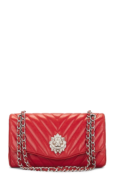 FWRD Renew Chanel Lambskin Chevron Leo Lion Flap Bag in Red