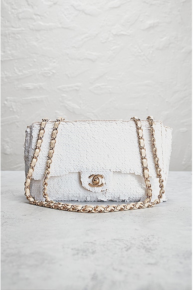Chanel 2019 Medium Sequin Single Flap Bag in White