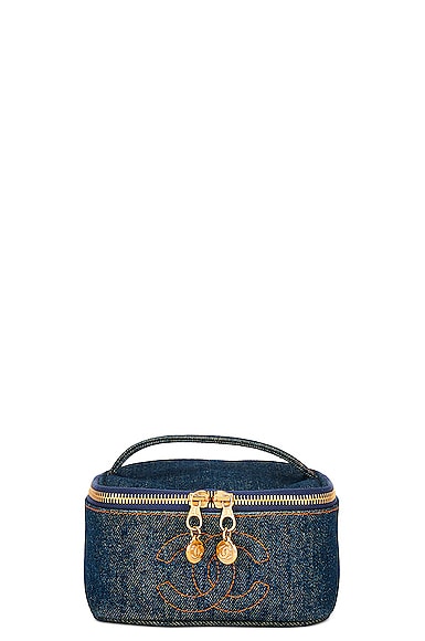 FWRD Renew Chanel Vintage Denim Timeless Vanity Bag in Blue