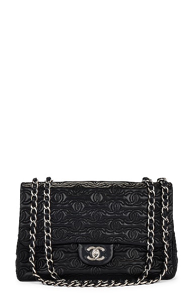 FWRD Renew Chanel 2014 Embroidery Jumbo Classic Flap Bag in Black