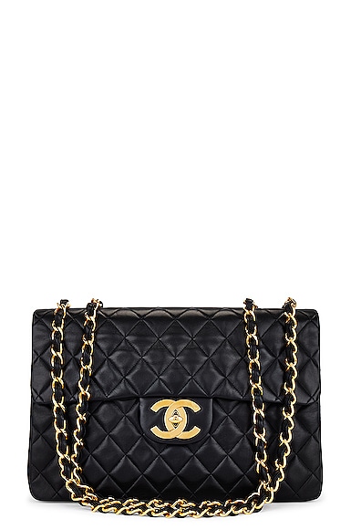 FWRD Renew Chanel Lambskin Quilted Chain Flap Shoulder Bag in Black